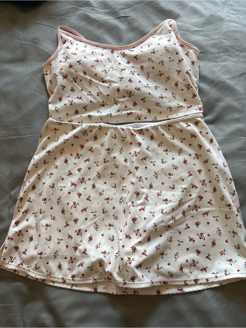 Floral Pink Trim Women's Cotton Workout Set